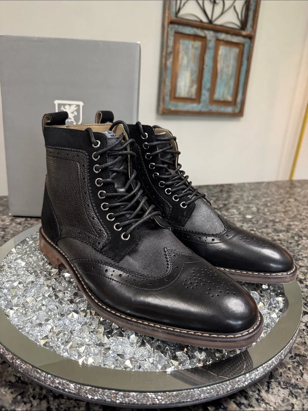Stacy Adams Black Leather & Suede Wingtip Chukka Boots NWT